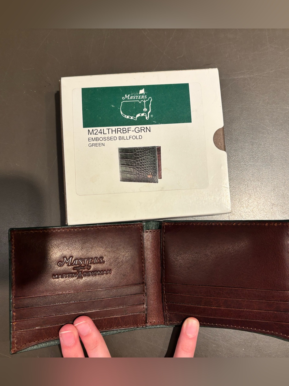 Masters Brown Leather Money Clip Wallet with Green Trim